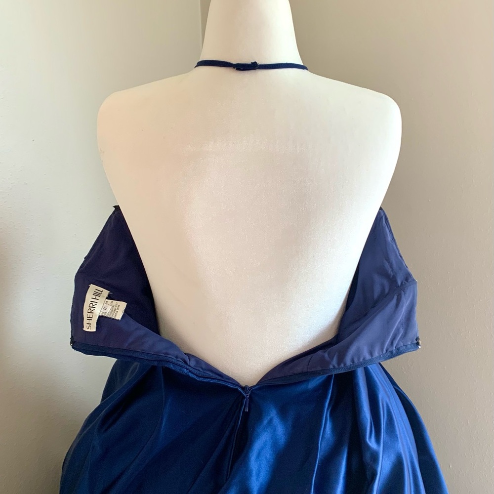 Sherri Hill Royal Blue Halter NeckFormal Prom Ballgown Dress with Beaded Accents - Picture 6 of 9